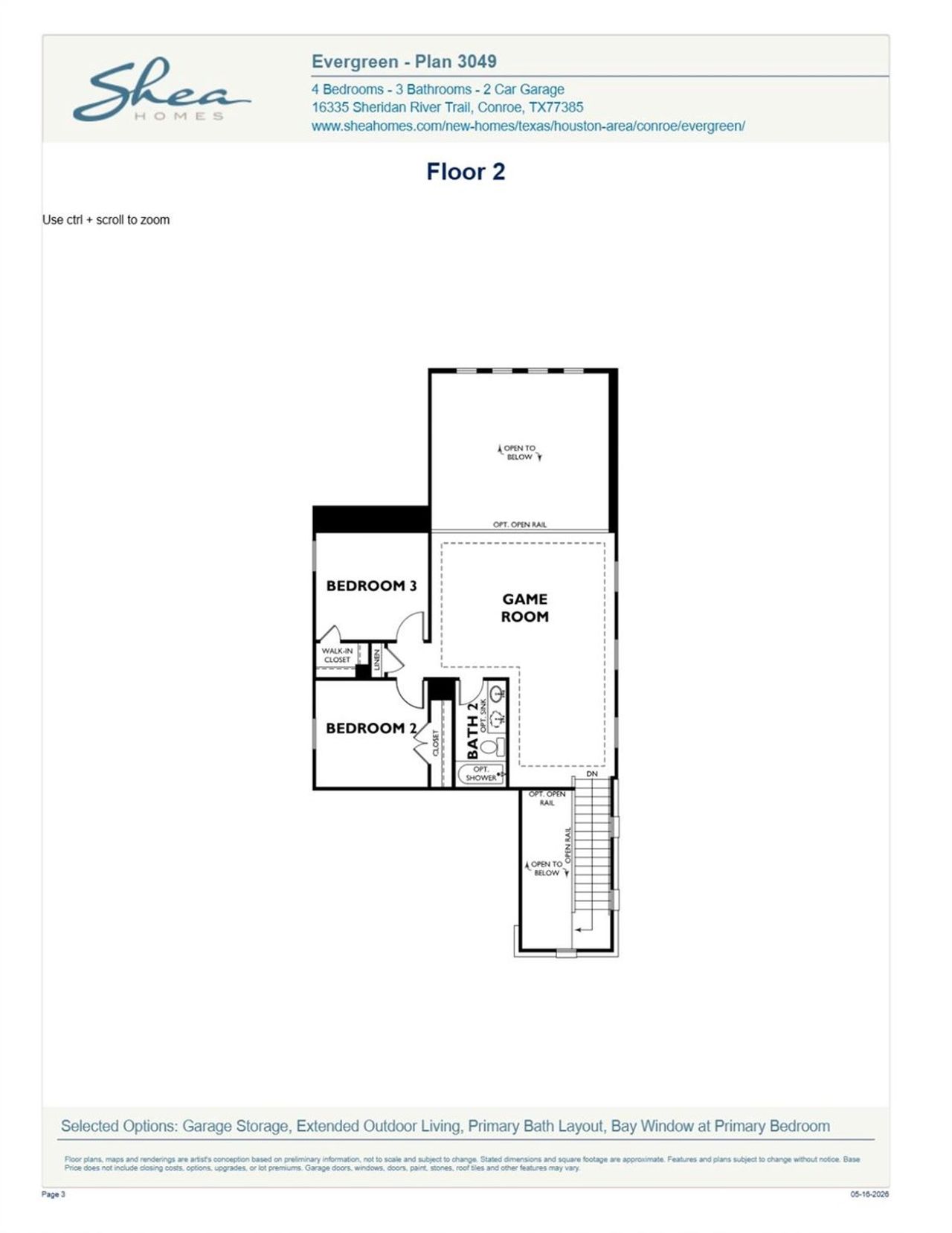 2D floor plan layout of this home in , Conroe, TX (Image 2).