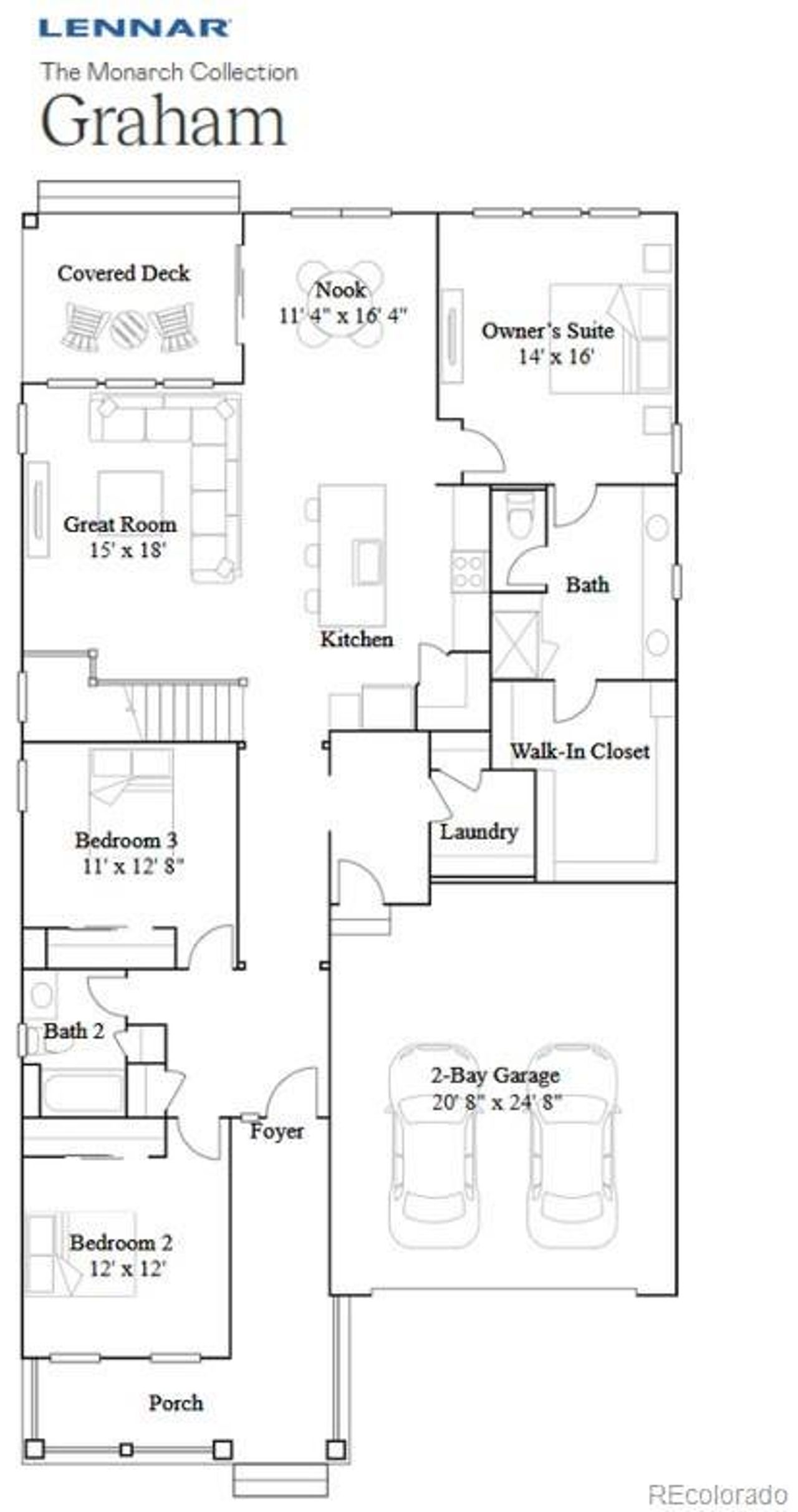 2D floor plan layout of this home in Newlin Crossing: The Monarch Collection, Parker, CO (Image 2).