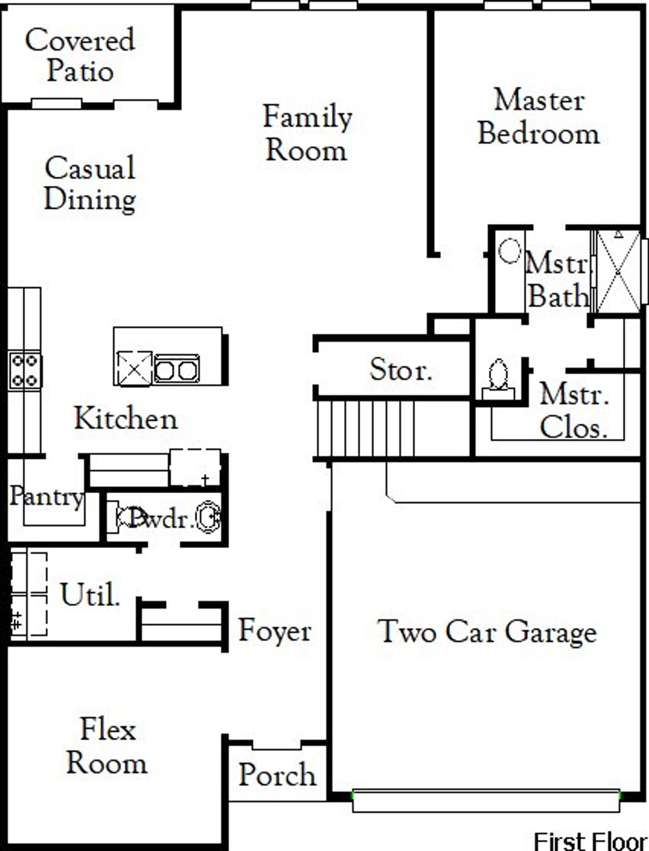 2D floor plan layout of this home in Riverbend at Double Eagle, Cedar Creek, TX (Image 2).