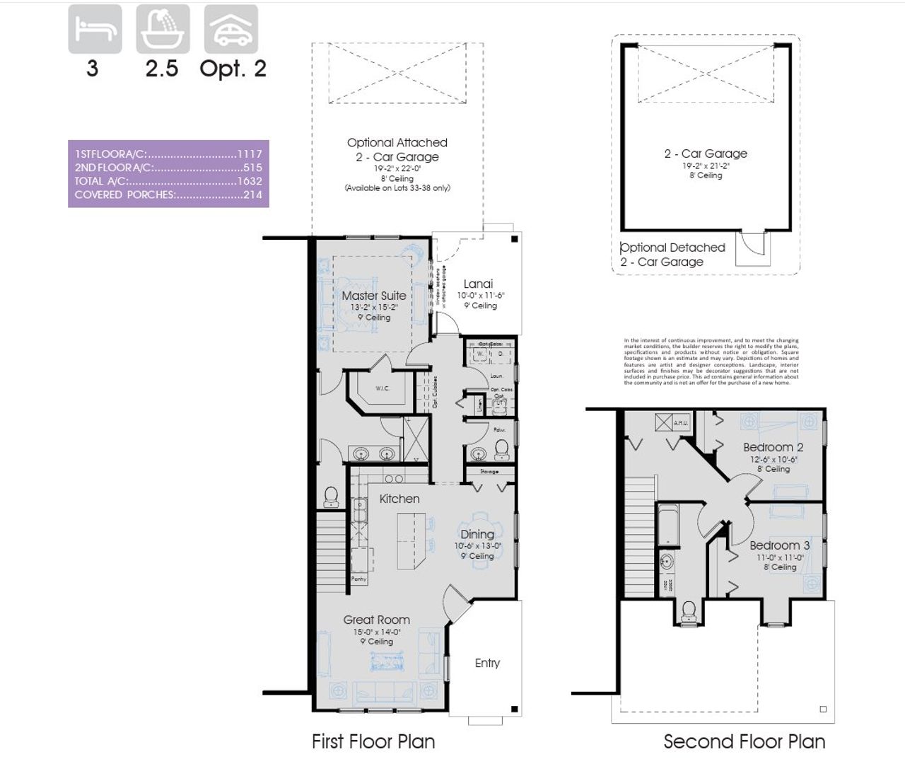 2D floor plan layout for the Piedmont 1632 by Dostie Homes in Wildlight, Yulee, FL (Image 2).