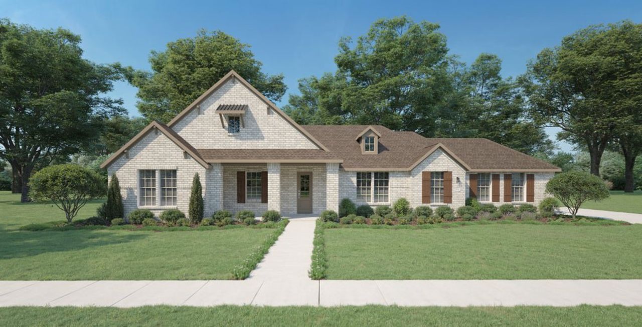Representative exterior photo of a completed home built from the Cerro by Centre Living Homes in Ellis Ranch Estates, Waxahachie, TX (Image 2). Representative exterior photo of a completed home built from the Cerro by Centre Living Homes in Ellis Ranch Estates, Waxahachie, TX (Image 2).