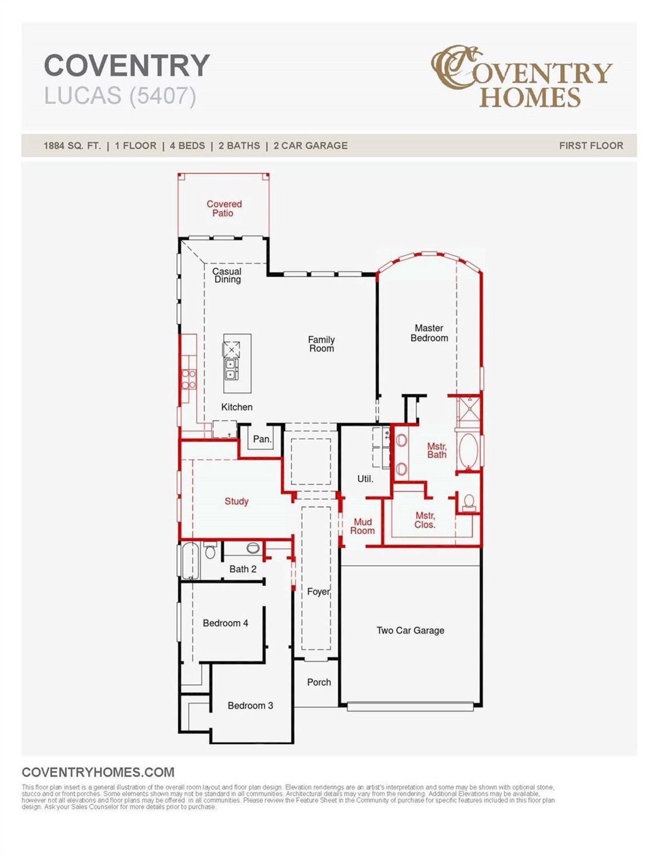 2D floor plan layout of this home in Escondido 50', Magnolia, TX (Image 2).