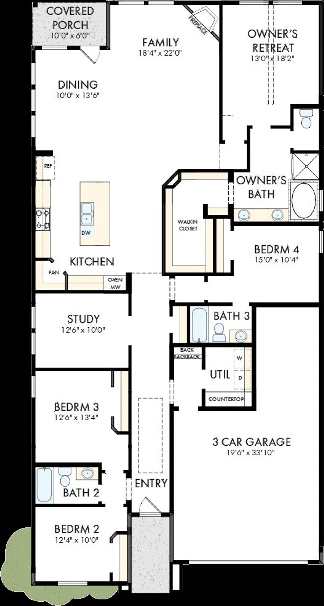 2D floor plan layout of this home in Pecan Square - Gardens, Northlake, TX (Image 2).