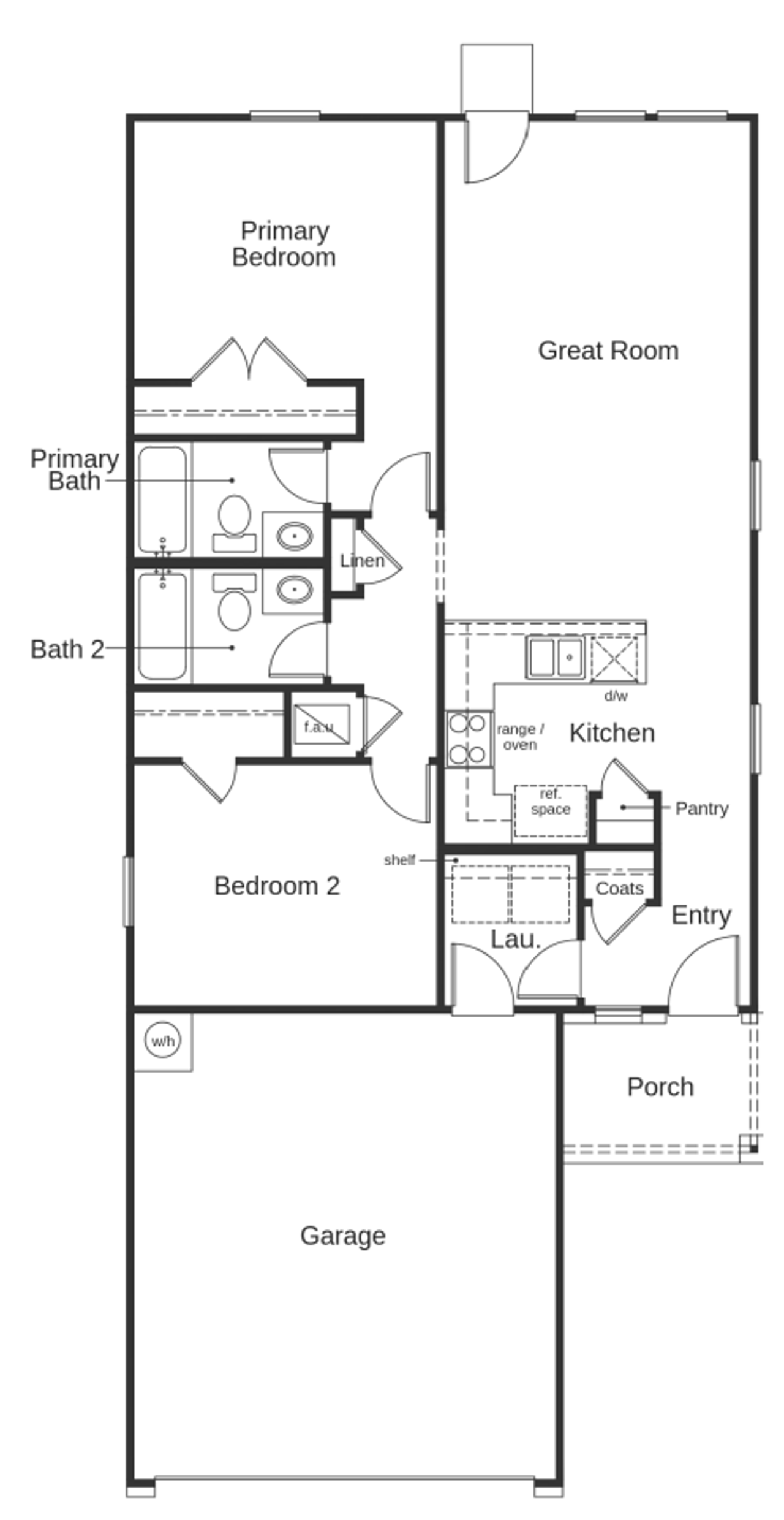 2D floor plan layout for the 1042 by KB Home in Oakwood Trails, Tomball, TX (Image 2).