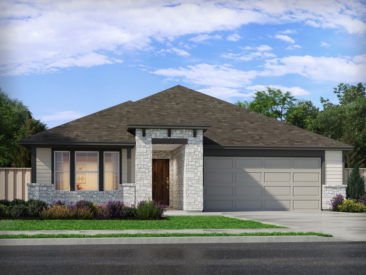 Representative exterior photo of a completed home built from the The Henderson (404) by Meritage Homes in Colony at Cole Springs - Boulevard Collection, Buda, TX (Image 2). Representative exterior photo of a completed home built from the The Henderson (404) by Meritage Homes in Colony at Cole Springs - Boulevard Collection, Buda, TX (Image 2).