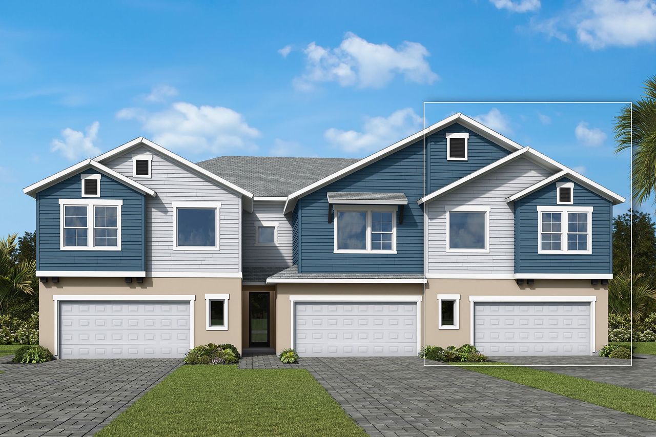 Front exterior of a new home in North River Ranch – Townhomes, Parrish, FL, highlighting curb appeal (Image 2).