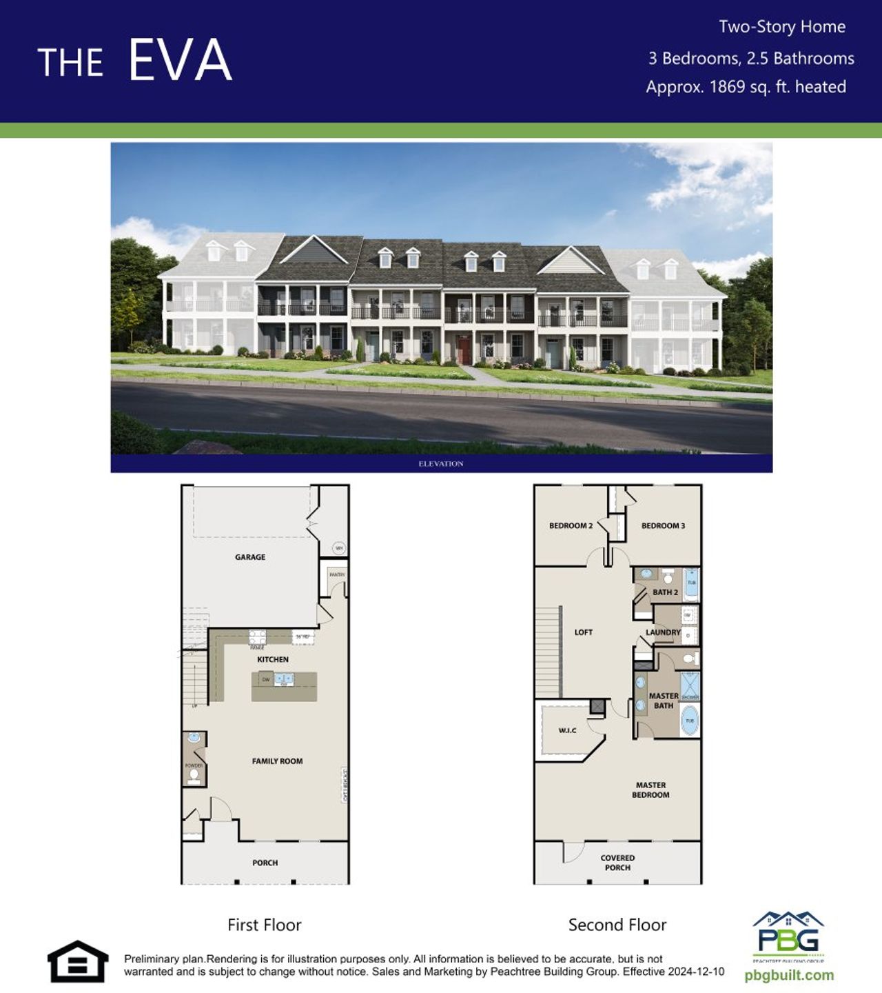 2D floor plan layout for the Eva by Peachtree Building Group in The Park at Gainesville Township, Gainesville, GA (Image 2).
