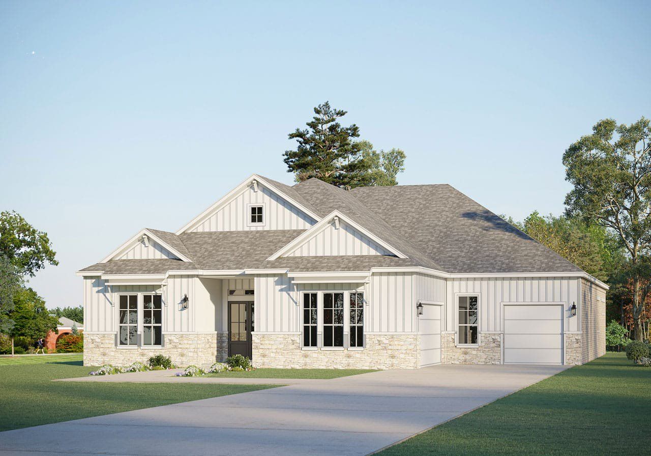 Representative exterior photo of a completed home built from the Bluebonnet 6140 by GFO Home in Highland Crossing, Celina, TX (Image 2).