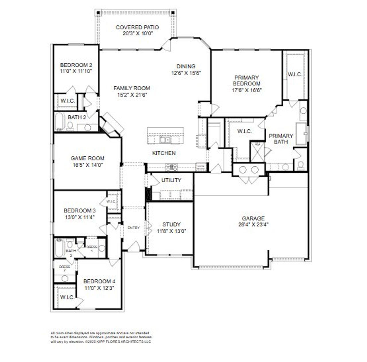 2D floor plan layout for the Bandera III by Giddens Homes in Riverstone, Georgetown, TX (Image 2).