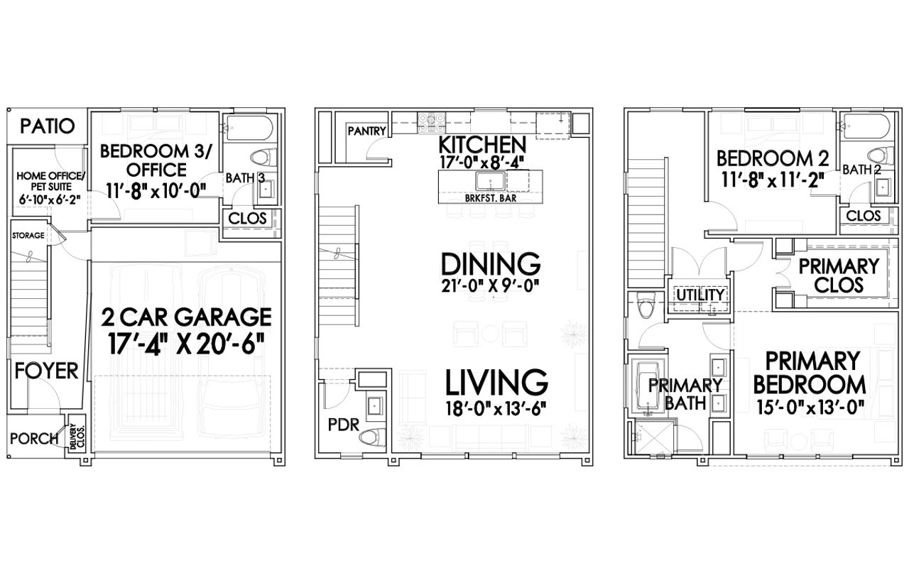2D floor plan layout for the 9366 by CitySide Homes in Erin Park, Houston, TX (Image 2).