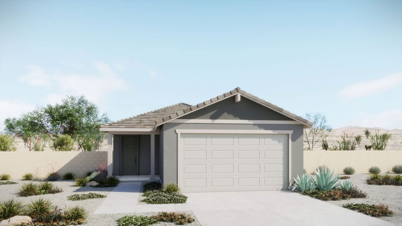 Representative exterior photo of a completed home built from the Bisque by Mattamy Homes in Blackhawk, Tucson, AZ (Image 2). Representative exterior photo of a completed home built from the Bisque by Mattamy Homes in Blackhawk, Tucson, AZ (Image 2).