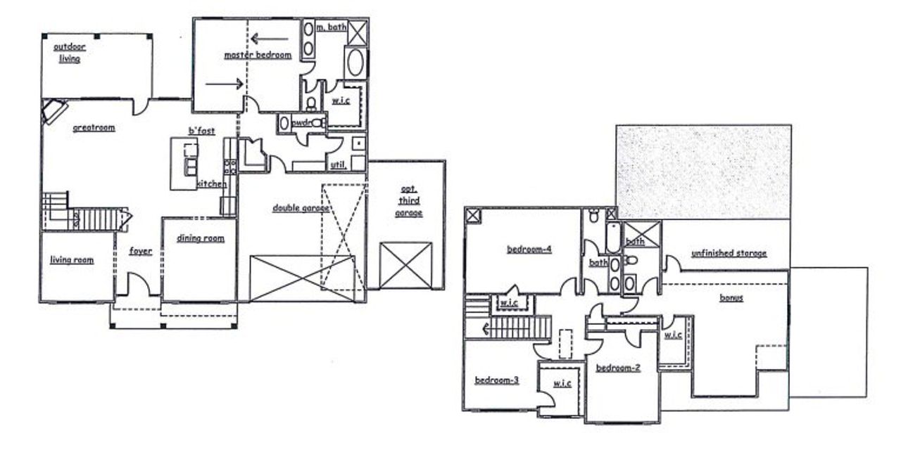 2D floor plan layout for the Azalea by Bowen and Bowen Homebuilders in River Manor, Cumming, GA (Image 2). 2D floor plan layout for the Azalea by Bowen and Bowen Homebuilders in River Manor, Cumming, GA (Image 2).