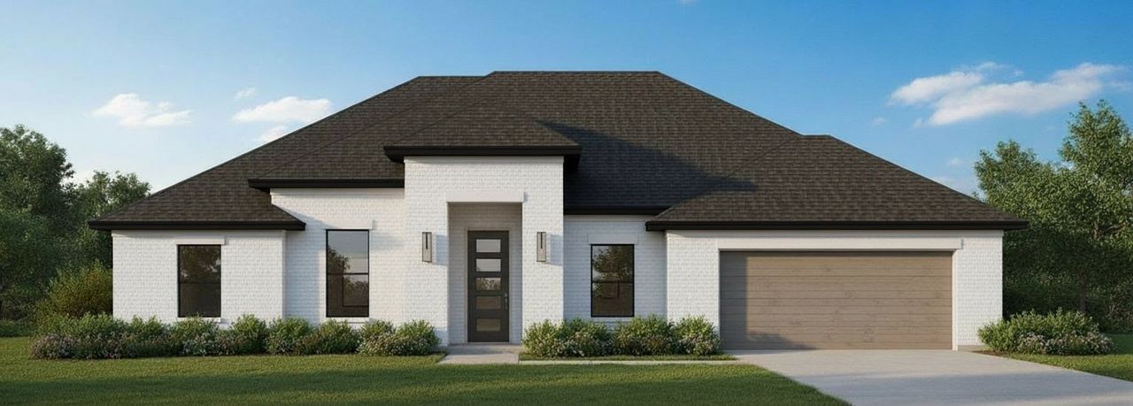 Representative exterior photo of a completed home built from the The Sage by Kenmark Homes in Coyote Crossing, Godley, TX (Image 2). Representative exterior photo of a completed home built from the The Sage by Kenmark Homes in Coyote Crossing, Godley, TX (Image 2).