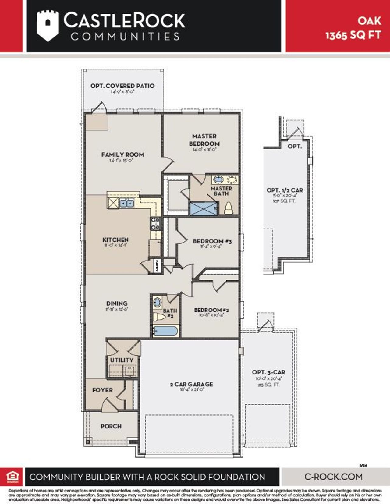 2D floor plan layout for the Oak by CastleRock Communities in Katzer Ranch, Converse, TX (Image 2). 2D floor plan layout for the Oak by CastleRock Communities in Katzer Ranch, Converse, TX (Image 2).