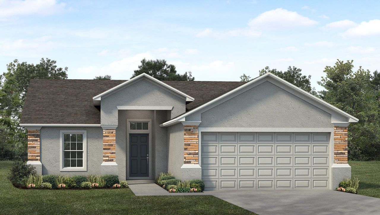 Representative exterior photo of a completed home built from the The Asheville by Southern Homes in Sand Lake Groves, Bartow, FL (Image 2). Representative exterior photo of a completed home built from the The Asheville by Southern Homes in Sand Lake Groves, Bartow, FL (Image 2).