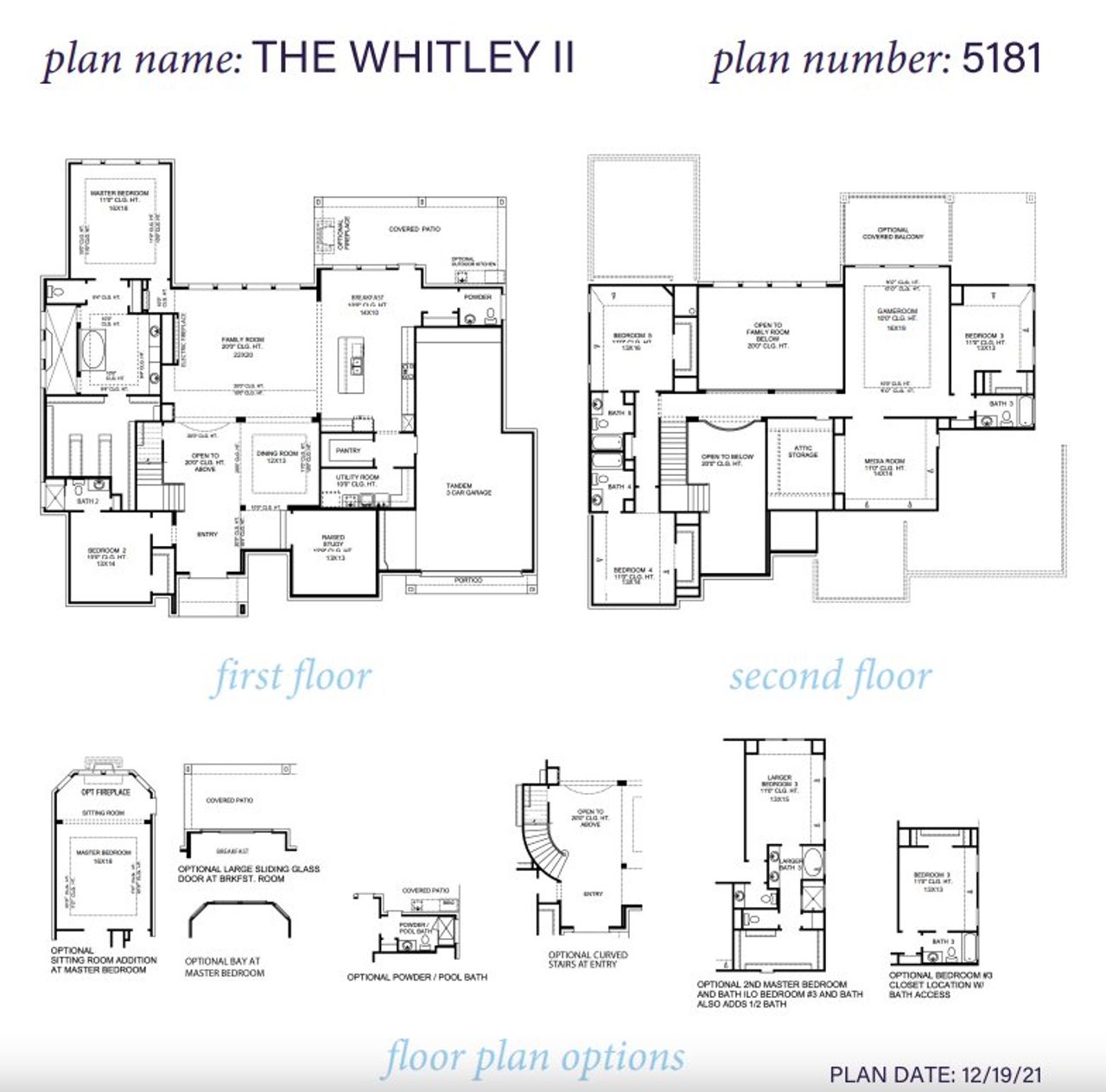 2D floor plan layout for the Whitley II 5181 by J. Patrick Homes in Sienna 90' Lots, Missouri City, TX (Image 2). 2D floor plan layout for the Whitley II 5181 by J. Patrick Homes in Sienna 90' Lots, Missouri City, TX (Image 2).