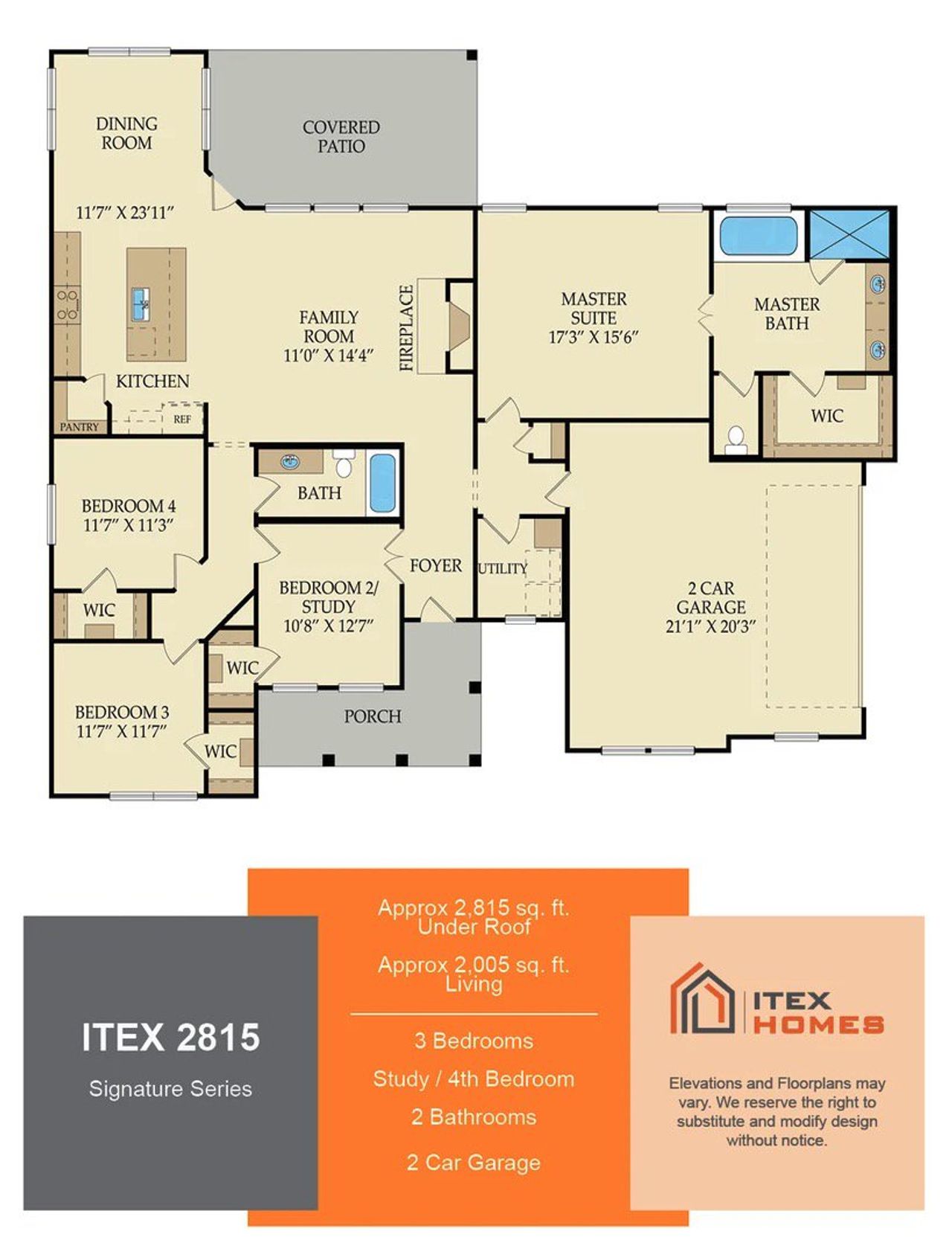 2D floor plan layout for the 2815 by Itex Homes in Indian Creek, Trenton, TX (Image 2). 2D floor plan layout for the 2815 by Itex Homes in Indian Creek, Trenton, TX (Image 2).
