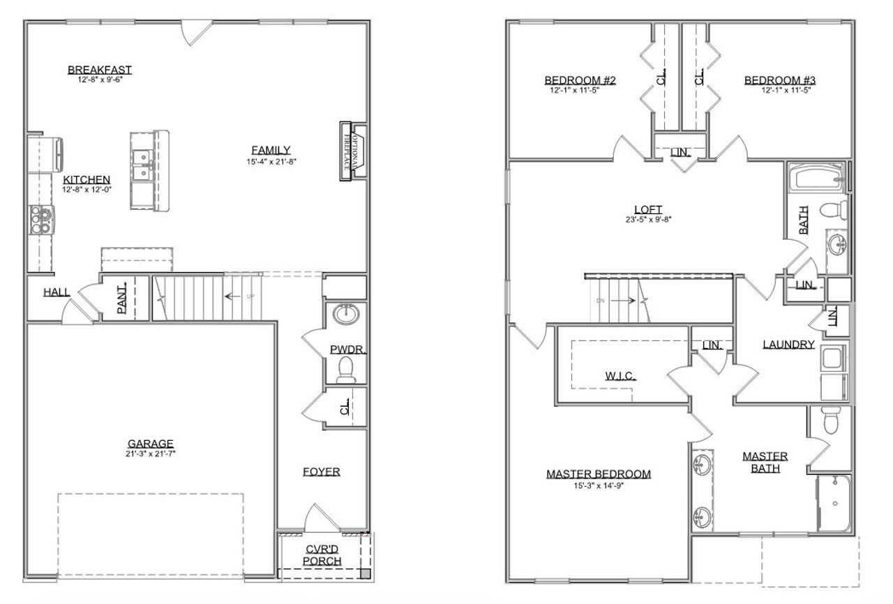 2D floor plan layout for the The Henley by Smithbilt Homes in Manor in The Foothills, Maryville, TN (Image 2).