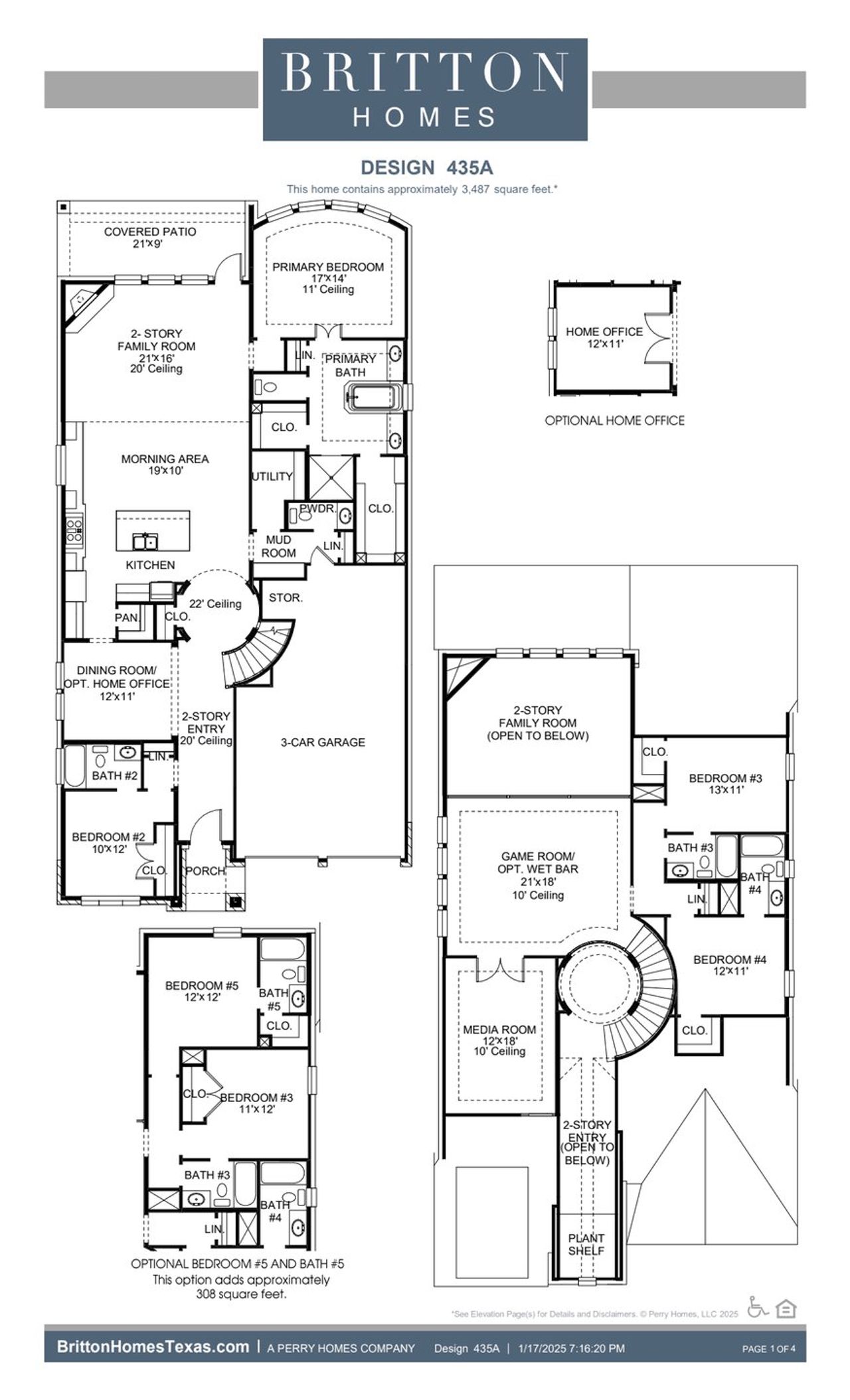 2D floor plan layout for the 435A by Britton Homes in Fields 50', Frisco, TX (Image 2).