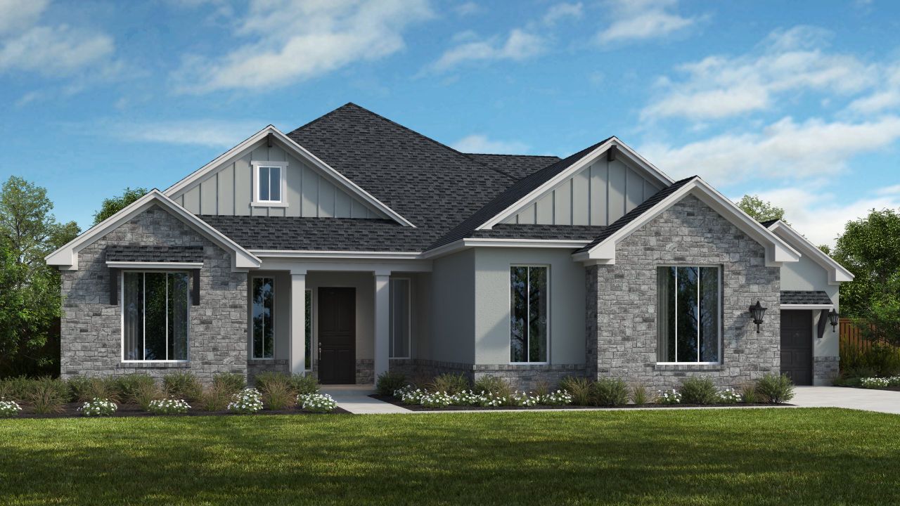 Representative exterior photo of a completed home built from the Alamito by Scott Felder Homes in Riverstone, Georgetown, TX (Image 2).