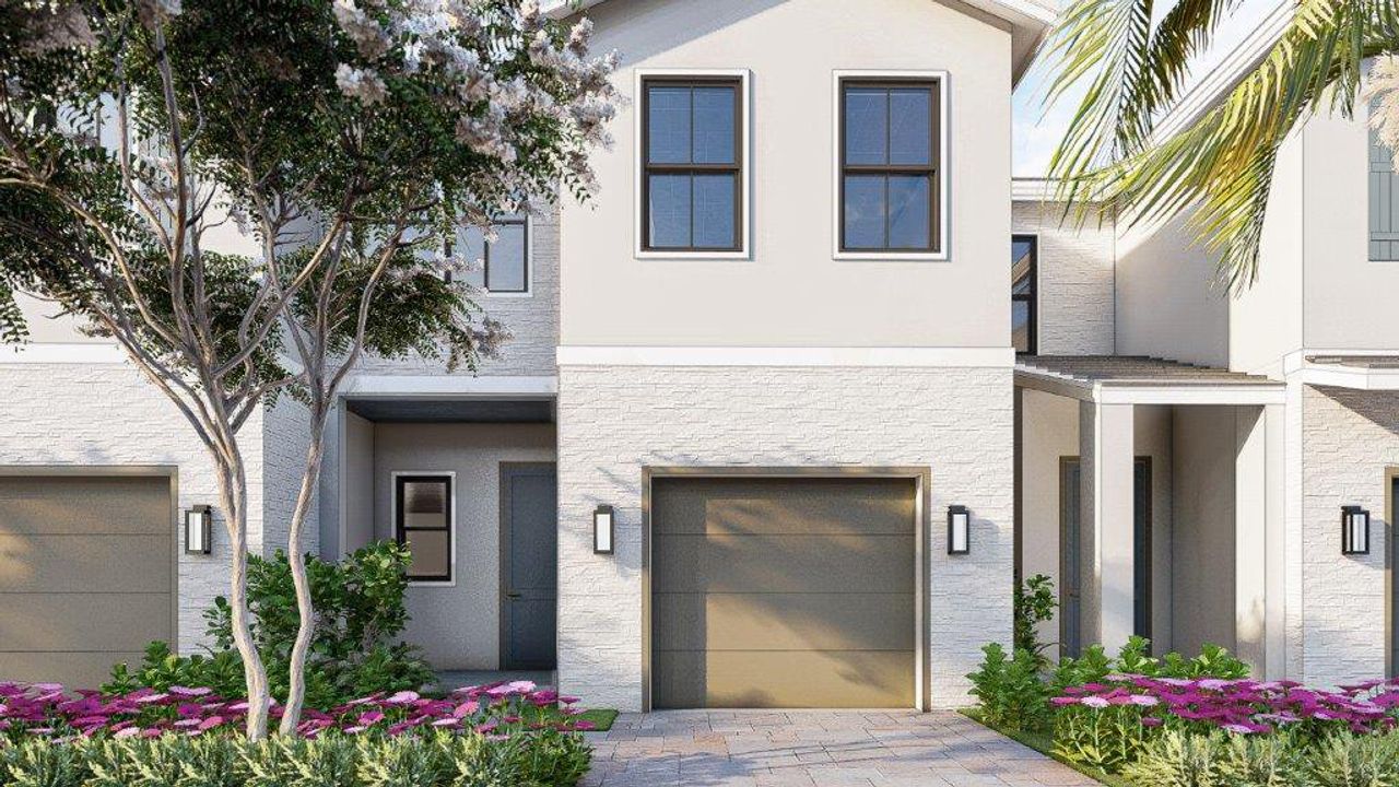 Front exterior of a new home in Parker Pointe, Homestead, FL, highlighting curb appeal (Image 2).