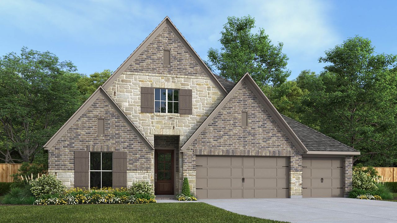 Representative exterior photo of a completed home built from the 2895P by Perry Homes in Audubon Park 60', Magnolia, TX (Image 2).