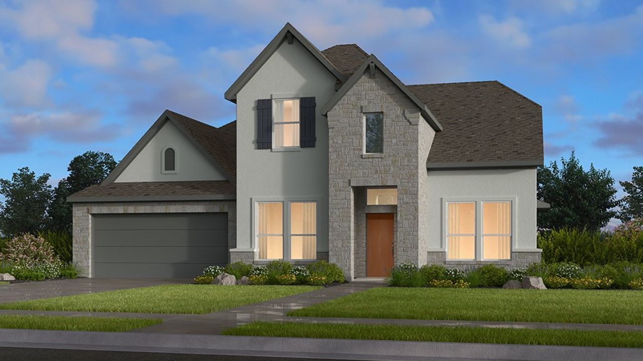 Representative exterior photo of a completed home built from the Amber by Taylor Morrison in Santa Rita Ranch, Liberty Hill, TX (Image 2). Representative exterior photo of a completed home built from the Amber by Taylor Morrison in Santa Rita Ranch, Liberty Hill, TX (Image 2).