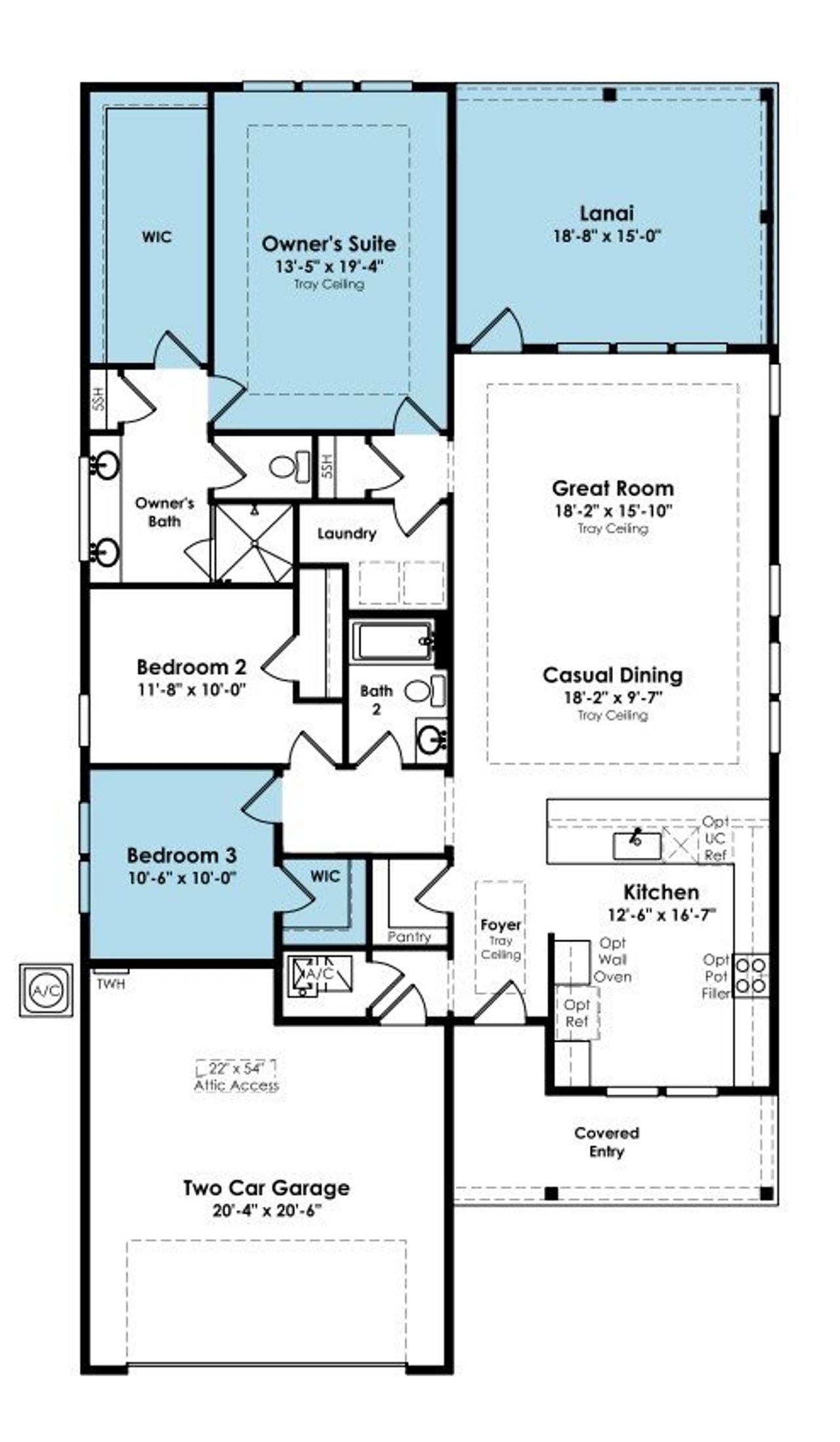 2D floor plan layout of this home in Salt Grass at Ward Creek, Panama City Beach, FL (Image 2).