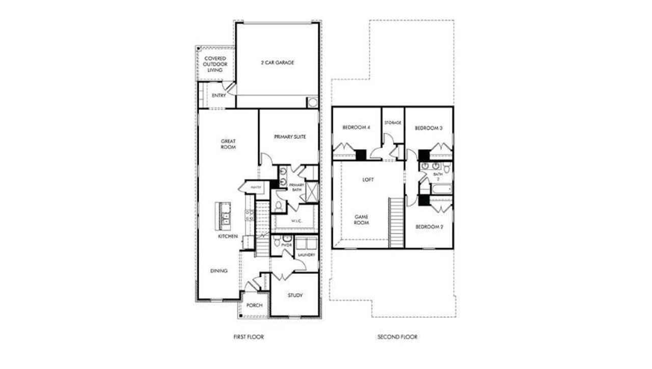 2D floor plan layout of this home in Colony at Cole Springs - Arbor Collection, Buda, TX (Image 2).