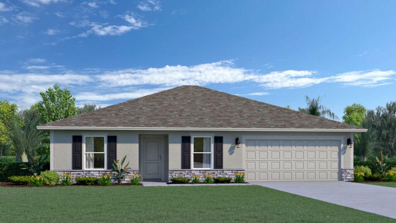 Representative exterior photo of a completed home built from the Oakleaf by Holiday Builders in Cape Coral, Cape Coral, FL (Image 2). Representative exterior photo of a completed home built from the Oakleaf by Holiday Builders in Cape Coral, Cape Coral, FL (Image 2).