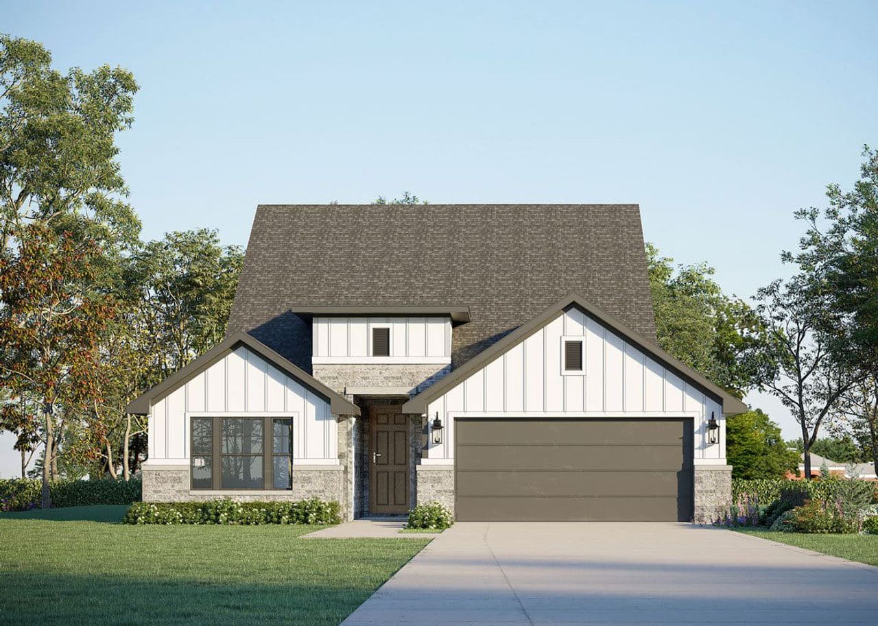 Representative exterior photo of a completed home built from the Adams 4123 by GFO Home in The Grove at Blackhawk, Pflugerville, TX (Image 2).