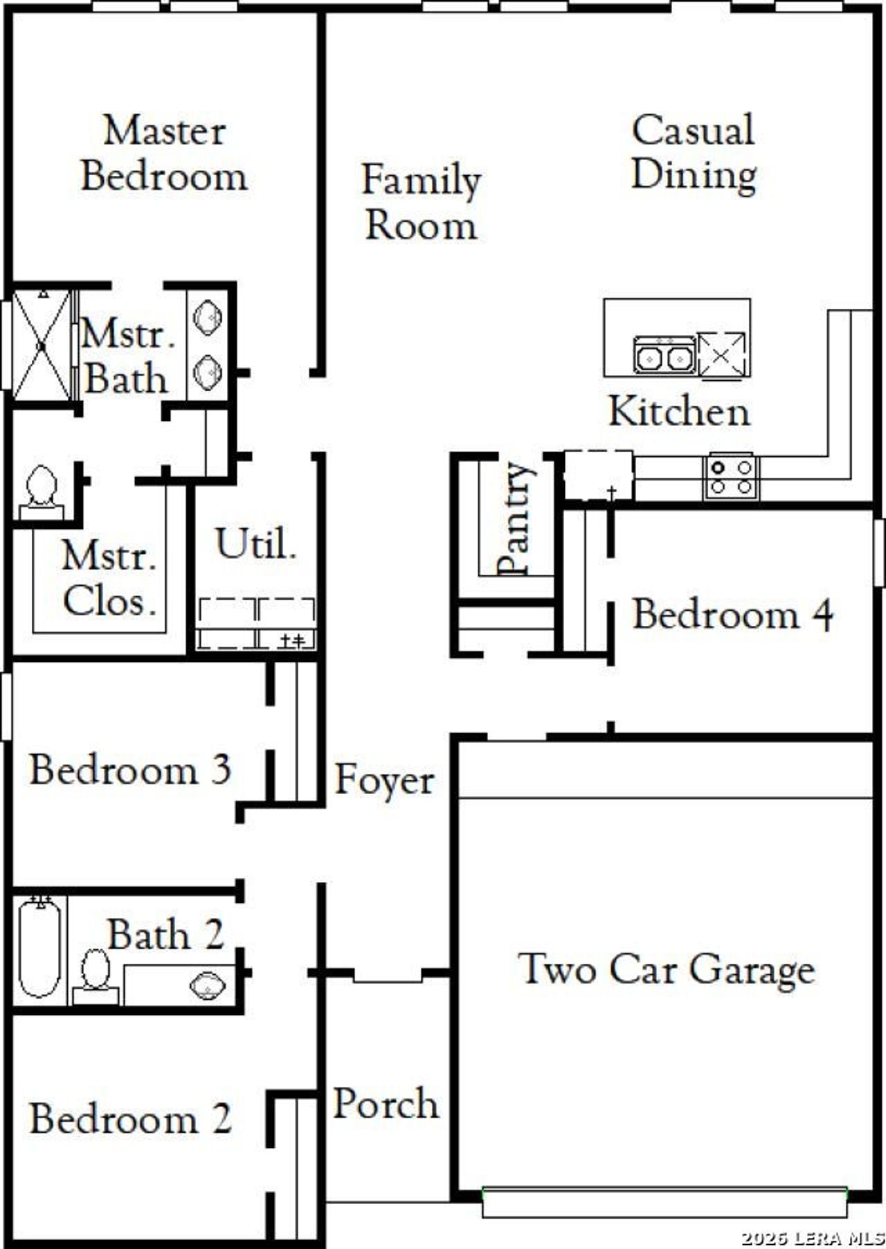 2D floor plan layout of this home in Hickory Ridge, Elmendorf, TX (Image 2).