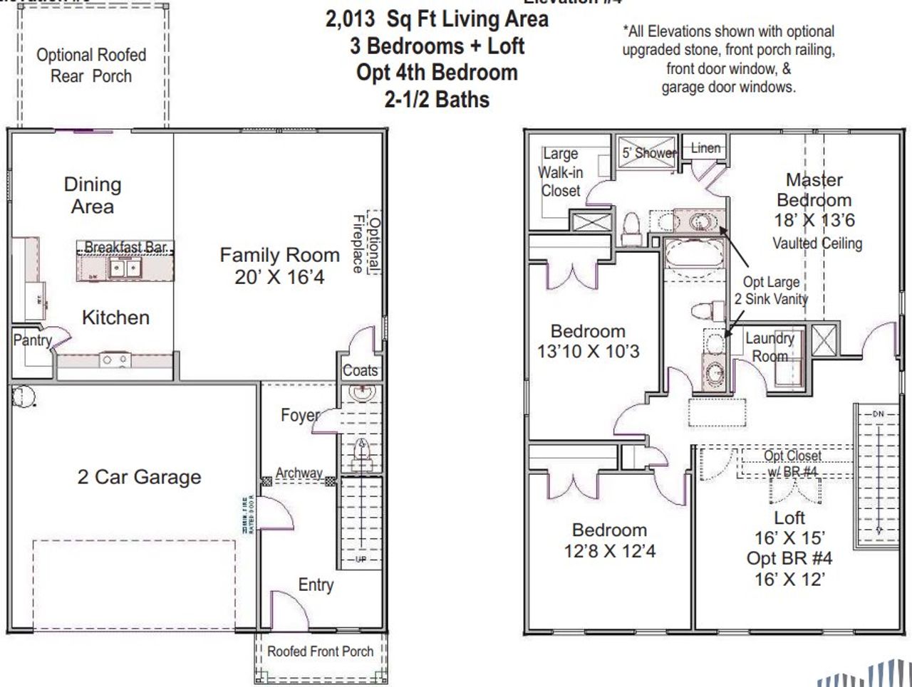 2D floor plan layout for the Linfield II by SouthCraft Builders in StoneyGreen Homes, Charlotte, NC (Image 2).