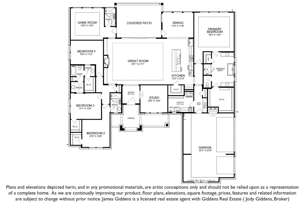2D floor plan layout of this home in Scofield Farms Estates, Georgetown, TX (Image 2).