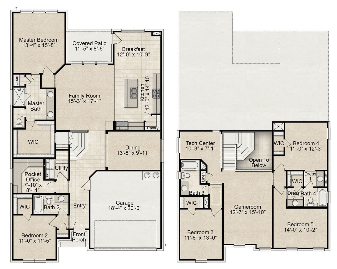 2D floor plan layout for the Redmond A by CAVENDER HOMES in Morning Ridge, Princeton, TX (Image 2).