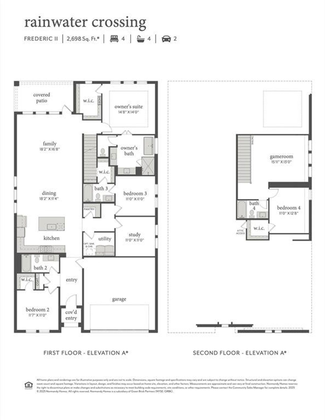 Our charming Frederic II plan offers a 1.5 story dream home with delightful open concept main level plus gameroom and bed-bath upstairs.
