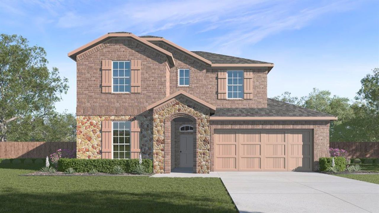 Front exterior of a new home in Lakewood Trails, Forney, TX, highlighting curb appeal (Image 2). Front exterior of a new home in Lakewood Trails, Forney, TX, highlighting curb appeal (Image 2).