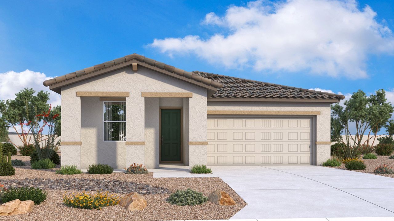 Representative exterior photo of a completed home built from the Jerome by DRB Homes in Magma Ranch, Florence, AZ (Image 2).