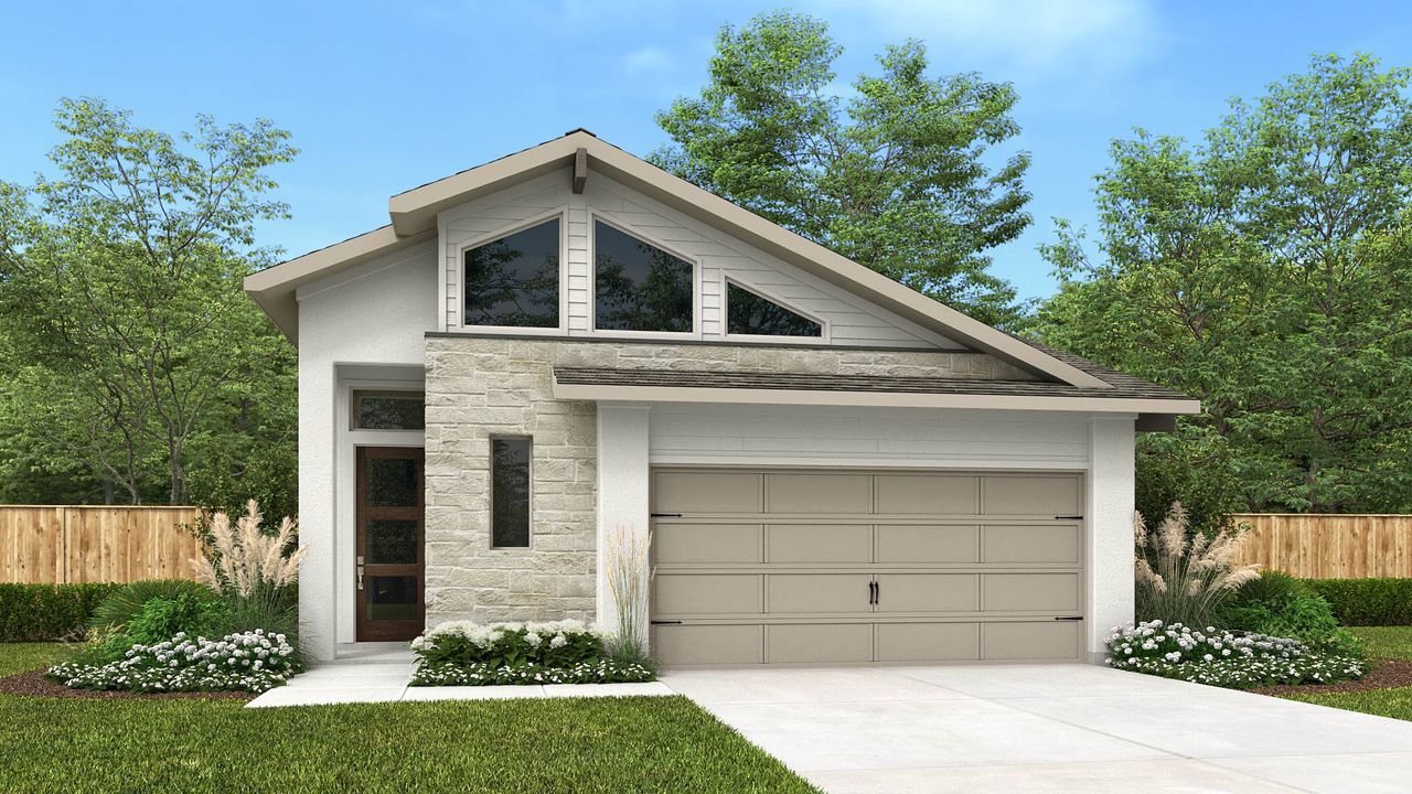 Representative exterior photo of a completed home built from the 1642O by Perry Homes in Solms Landing 45', New Braunfels, TX (Image 2). Representative exterior photo of a completed home built from the 1642O by Perry Homes in Solms Landing 45', New Braunfels, TX (Image 2).