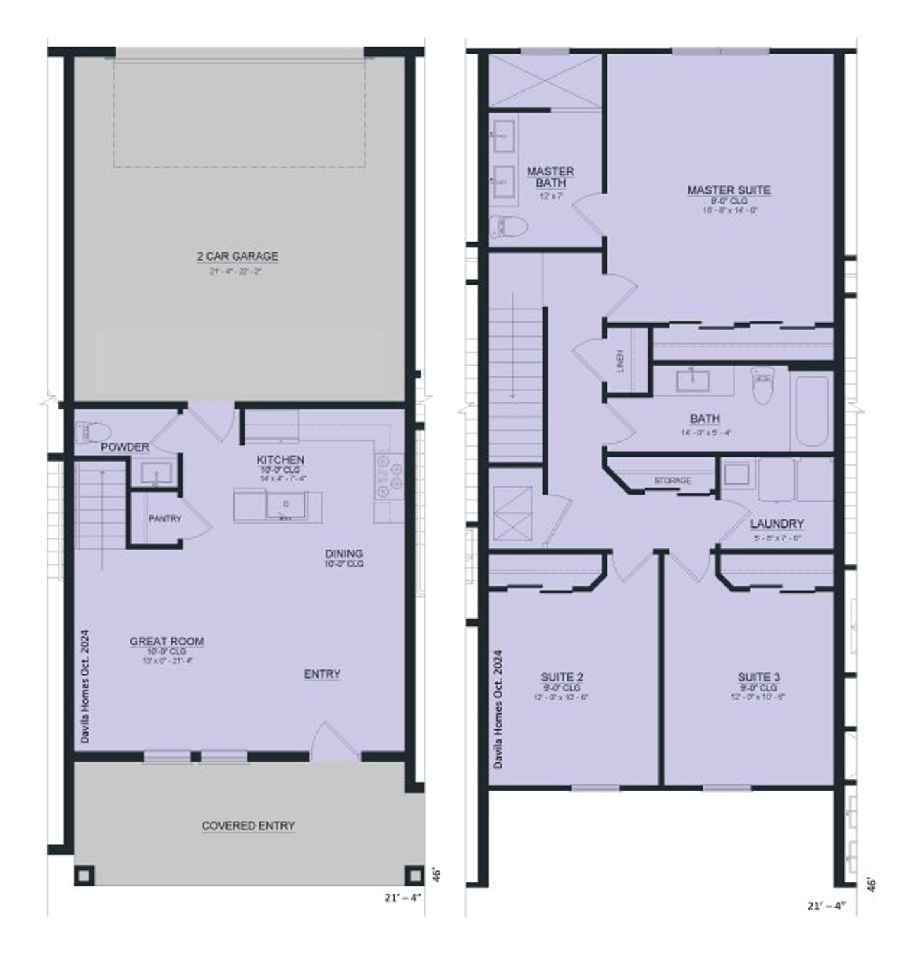 2D floor plan layout for the Gardenia TH by Davila Homes Construction in Lakeview Village Estates, Winter Garden, FL (Image 2).