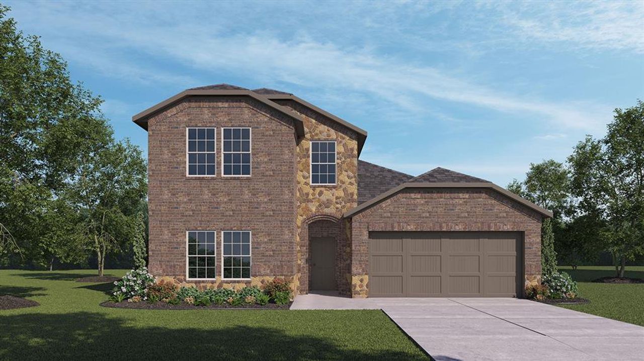 Front exterior of a new home in Liberty Crossing, Royse City, TX, highlighting curb appeal (Image 2).