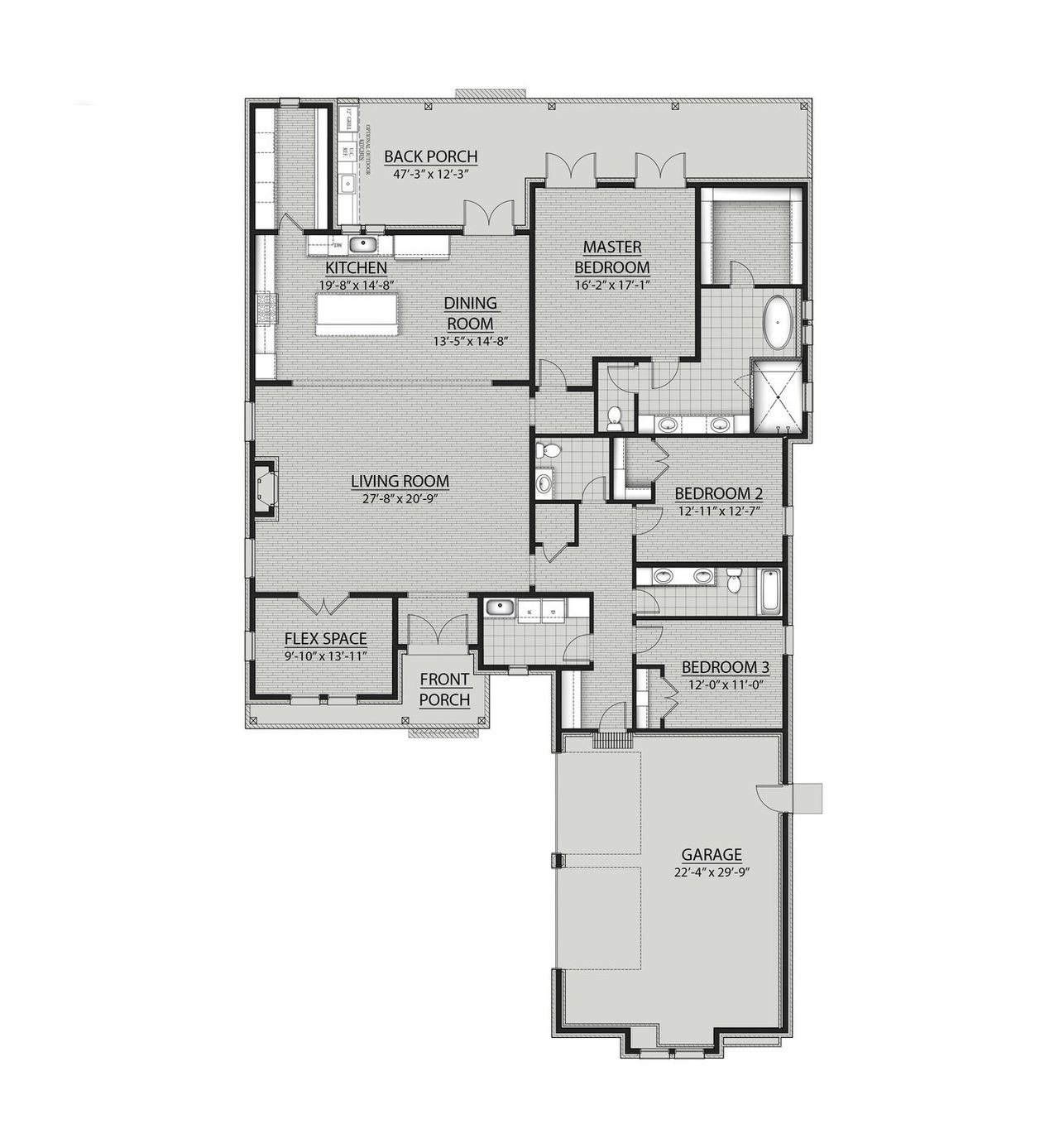 2D floor plan layout for the Marley II A by DSLD Homes in Steamboat Landing at Hammock Bay, Freeport, FL (Image 2).