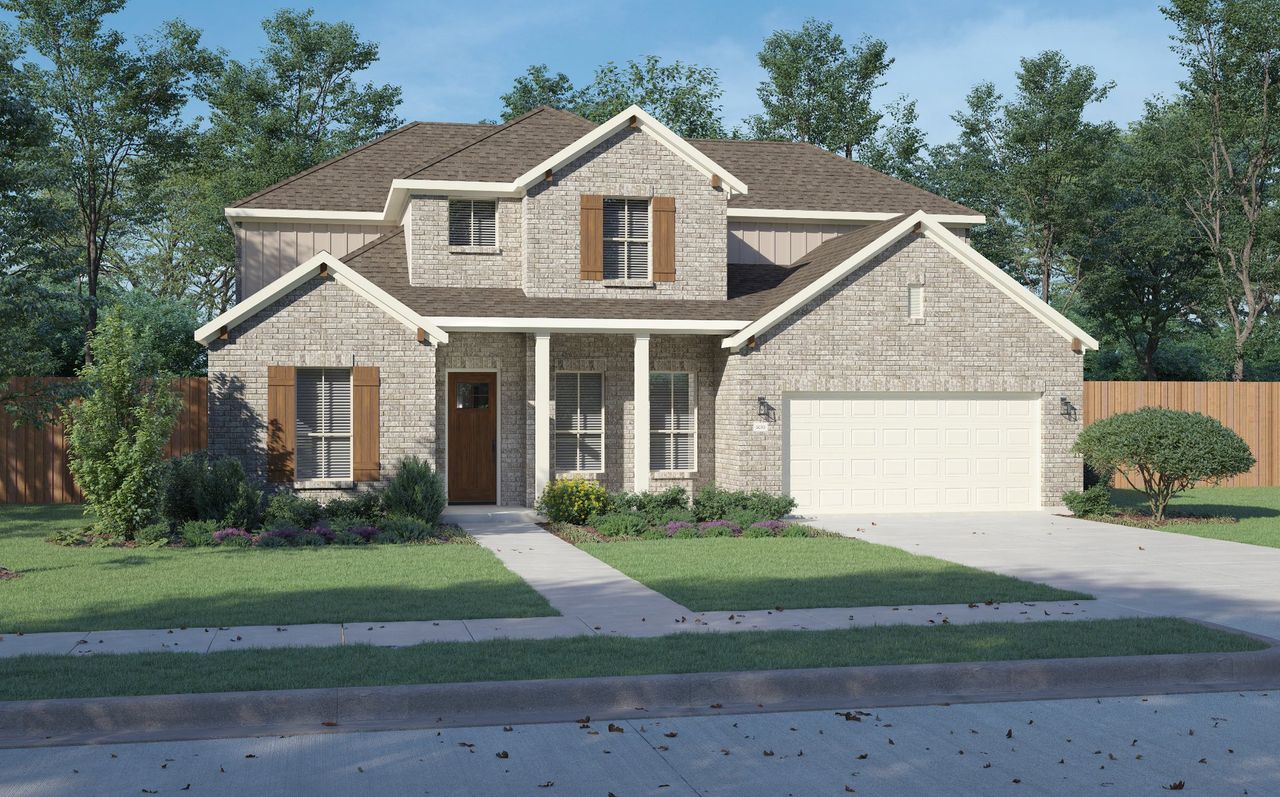 Front exterior of a new home in Painted Tree Lakeside, McKinney, TX, highlighting curb appeal (Image 2).