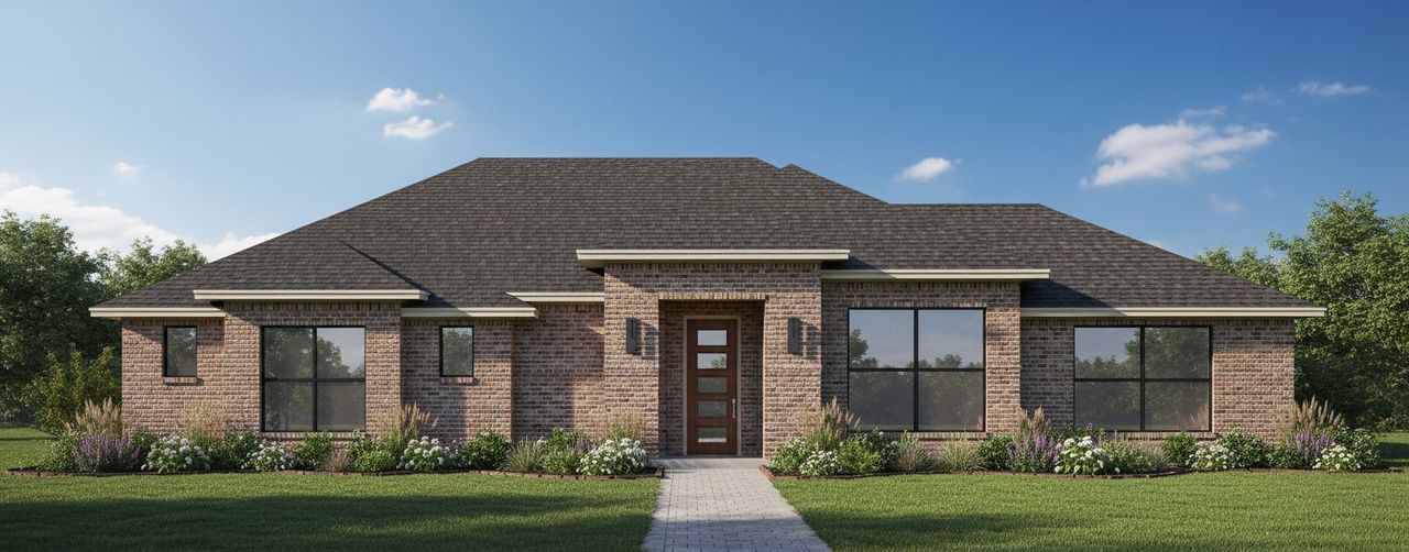 Representative exterior photo of a completed home built from the The Lotus by Kenmark Homes in Taylor Ranch, Springtown, TX (Image 2). Representative exterior photo of a completed home built from the The Lotus by Kenmark Homes in Taylor Ranch, Springtown, TX (Image 2).