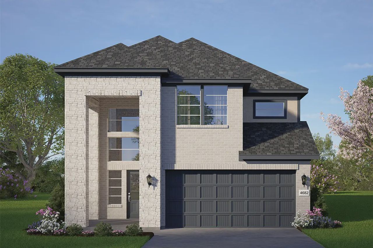 Front exterior of a new home in Jordan Ranch 40's, Fulshear, TX, highlighting curb appeal (Image 2).