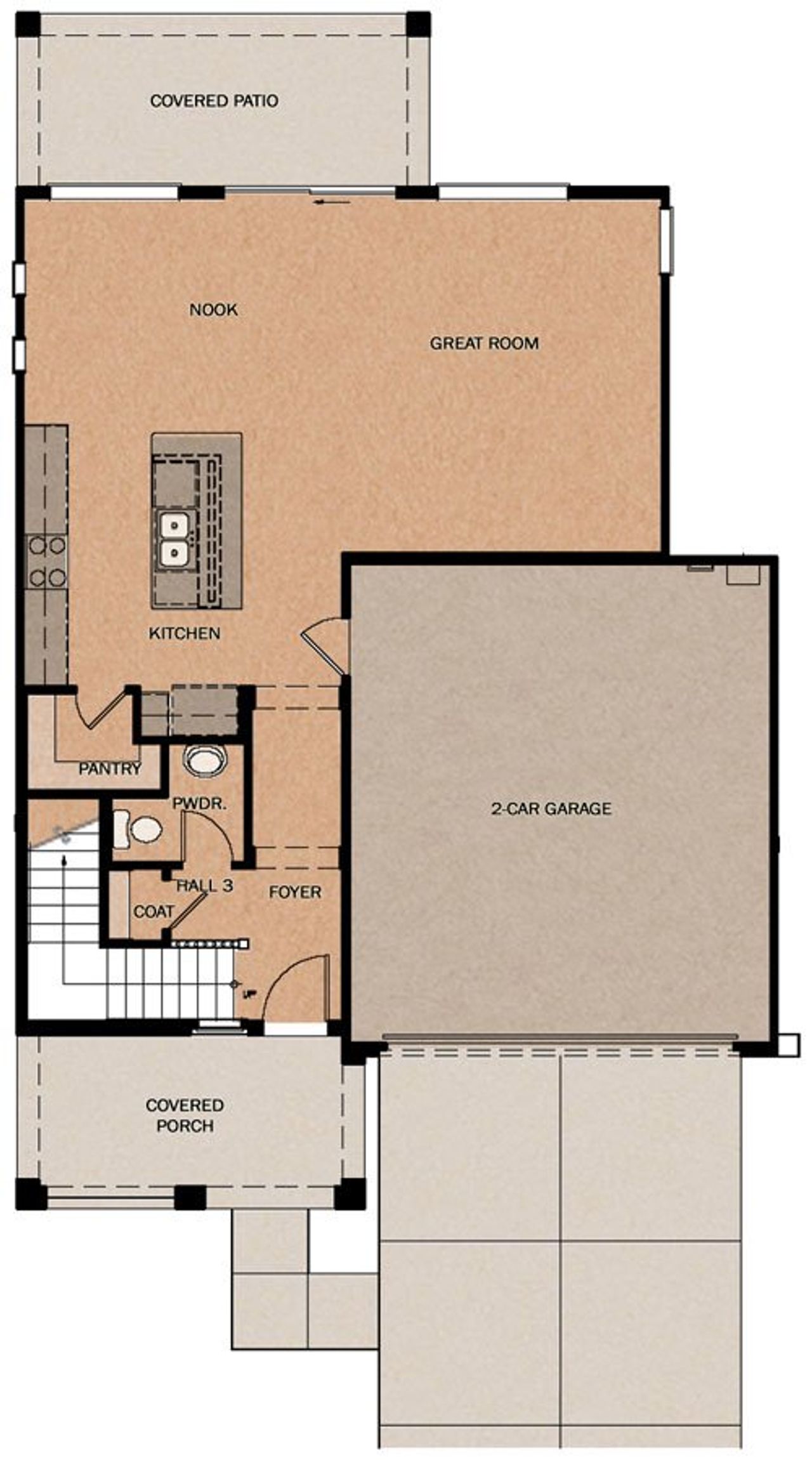 2D floor plan layout for the Mariposa by Fulton Homes in Redwood Valley at Prasada, Surprise, AZ (Image 2).