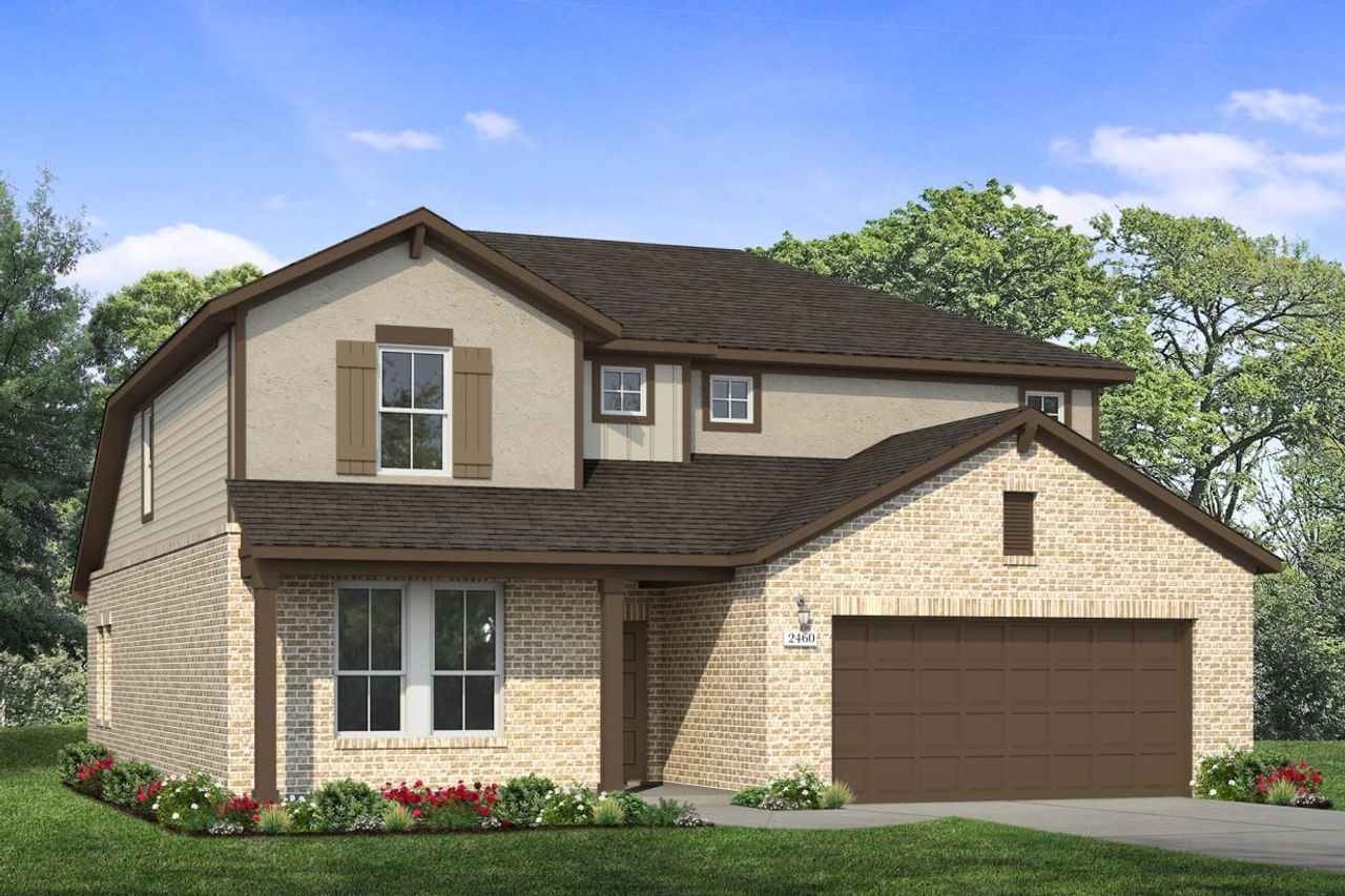 Representative exterior photo of a completed home built from the Oaks 2460 by Brohn Homes in Oaks at San Gabriel, Georgetown, TX (Image 2).