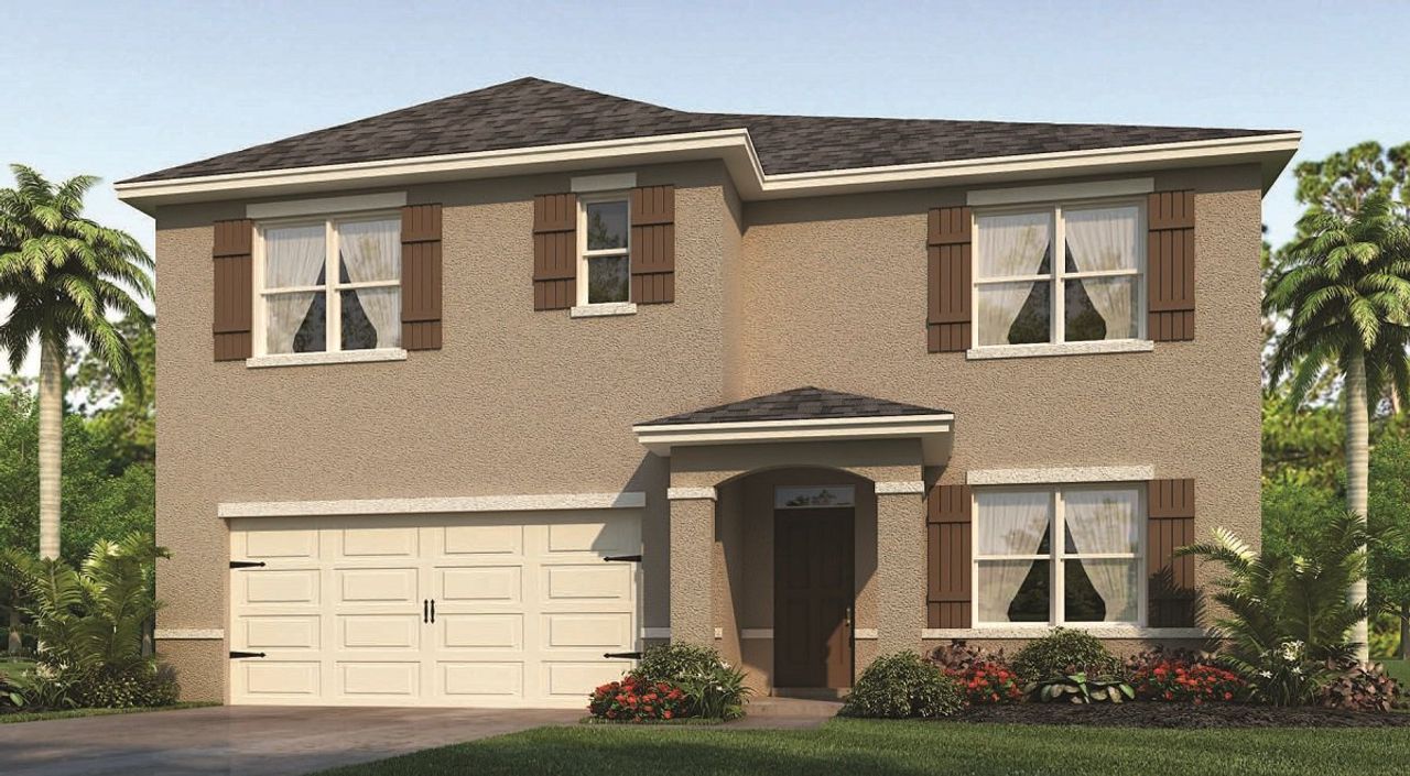 Front exterior of a new home in Timberwalk, Mount Dora, FL, highlighting curb appeal (Image 2). Front exterior of a new home in Timberwalk, Mount Dora, FL, highlighting curb appeal (Image 2).