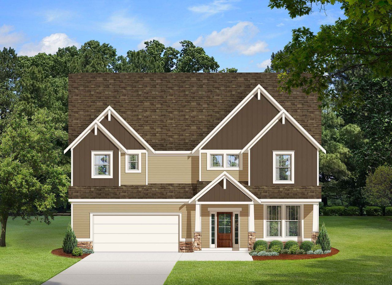 Representative exterior photo of a completed home built from the Holston by Cimarron Homes in Fieldcrest, Mebane, NC (Image 2). Representative exterior photo of a completed home built from the Holston by Cimarron Homes in Fieldcrest, Mebane, NC (Image 2).