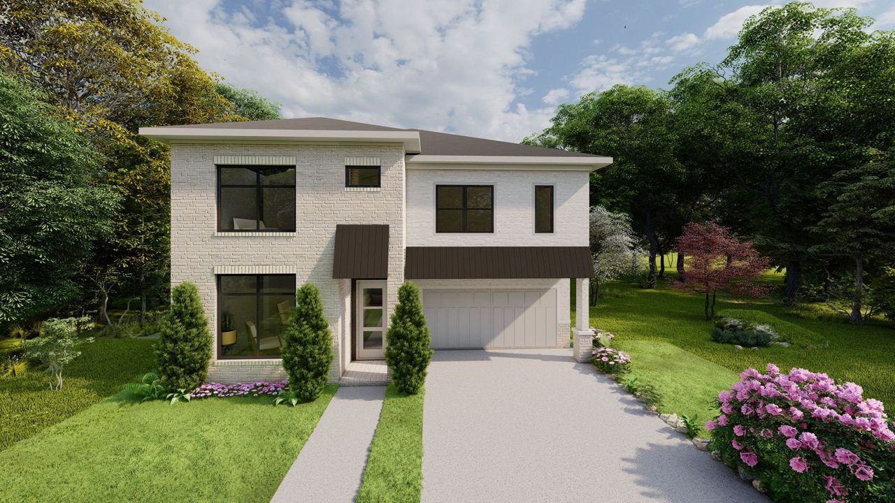 Representative exterior photo of a completed home built from the Dovetree B by Serene Global in The Village at Abrams, Richardson, TX (Image 2).